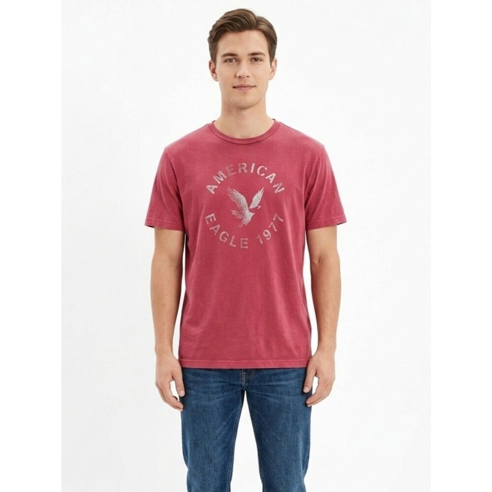 American Eagle Super Soft Standard Fit Graphic T-Shirt Red Small Faded